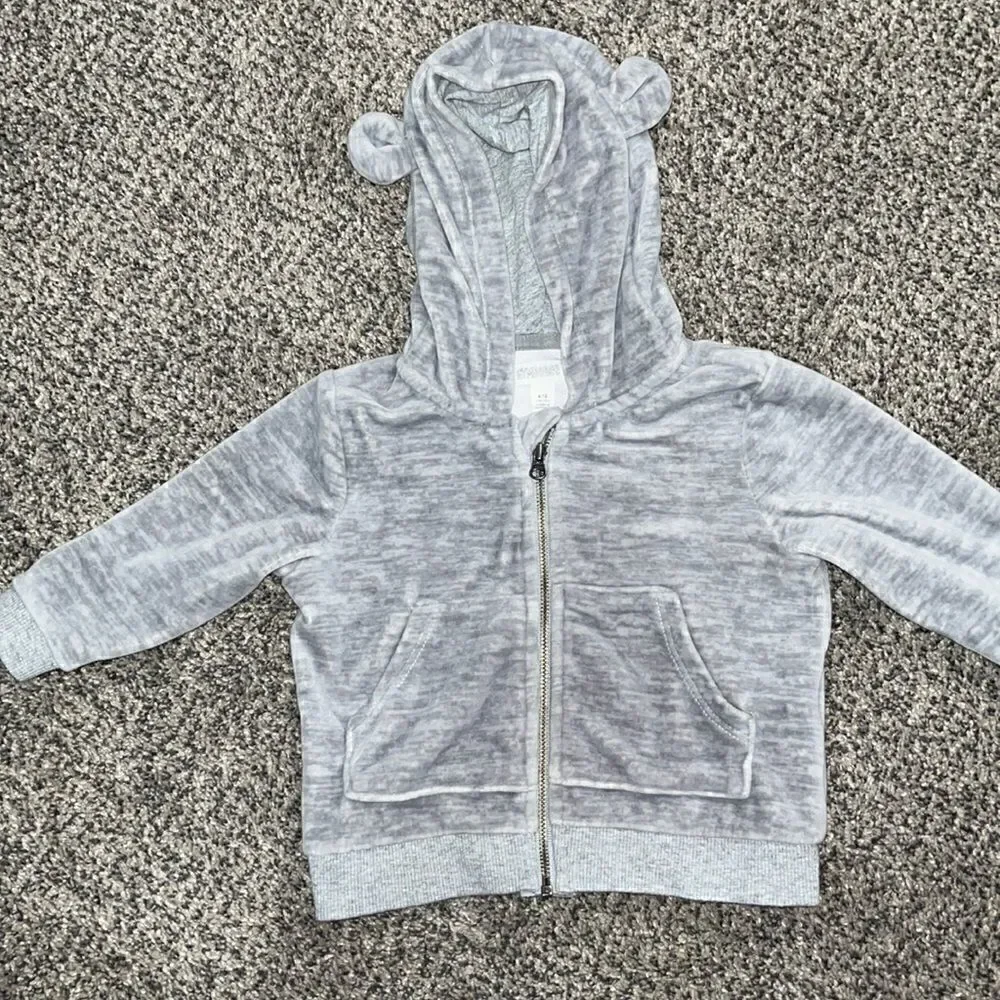 Gymboree - Baby Hoodie - Gray Velour with Teddy bear Ears - 6-12 Months